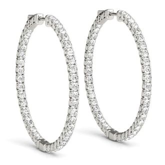 Pompeii3 1.80 Ct ct Diamond Inside Outside Hoops Vault Lock 14K White Gold 30mm Tall