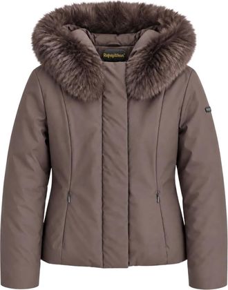 RefrigiWear Kort jack met bontkraag en capuchon - Dames - Jassen - Bruin - Maat: M