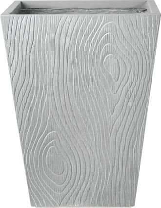 Beliani Maceta Para Exterior E Interior Tiesto Decorativo Cuadrado De Fibra De Arcilla Estriada 42 X 42 X 50 Cm Gris Baihe