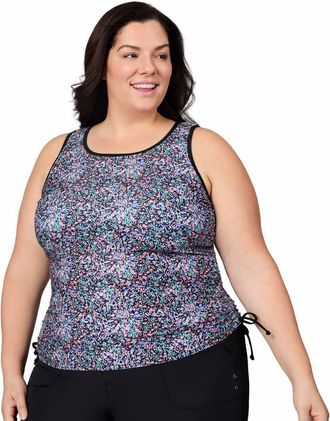Free Country Womens Plus Size Full Side Shirring Tankini Top