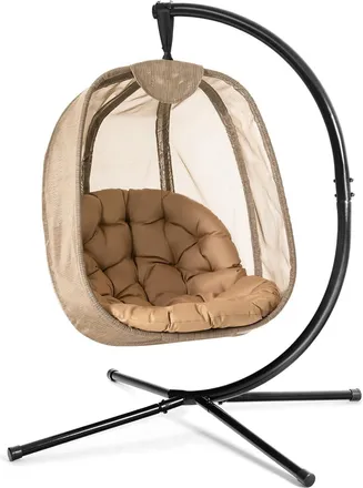 Costway Costway - Silla Colgante Huevo Con Soporte Y Coj&iacute;n, Estructura Met&aacute;lica, Columpio Colgante Para Interior, Sillon Colgante Interior Exterior,100 X 126 