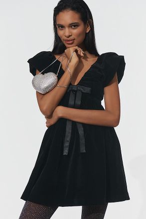endless rose Velvet Bow Mini Dress