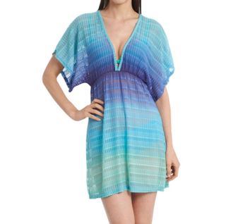 Jordan Taylor V-Neck Textured Tunic Cover Up In Blue