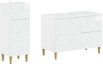vidaXL Juego De Gabinete De Ba&ntilde;o De 2 Piezas Delft Blanco Brillante Vidaxl