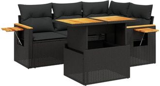 vidaXL Vidaxl - Set De Muebles De Jard&iacute;n 5 Pzas Y Cojines Rat&aacute;n Sint&eacute;tico Negro