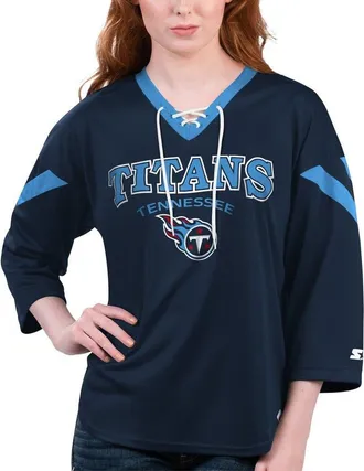 Starter Womens Starter Navy Tennessee Titans Rally Lace-Up 3/4 Sleeve T-Shirt at Nordstrom, Size Xx-Large