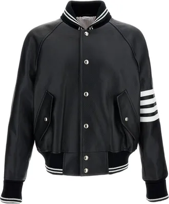Thom Browne Black Oversized Leather Bomber Jacket