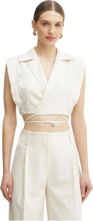 Simona Corsellini Gilet met &eacute;&eacute;n knoop - Dames - Bodywarmers - Beige - L - Leer - Jassen