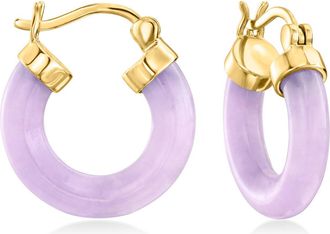 RS Pure by Ross-Simons Lavender Jade Hoop Earrings in 18kt Gold Over Sterling