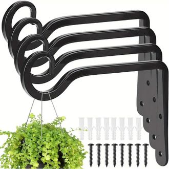 OEM Ganchos Colgantes Para Plantas (4 Unidades) Ganchos De Pared Resistentes De 15 Cm Metal Negro Aptos Para Uso Interior Y Exterior