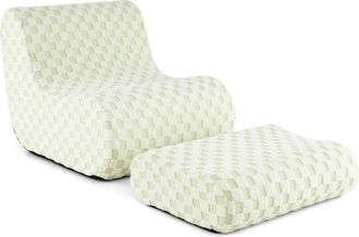 Costway Accent Lazy Sofa Chair Set Bean Bag Chair with Ottoman-Green