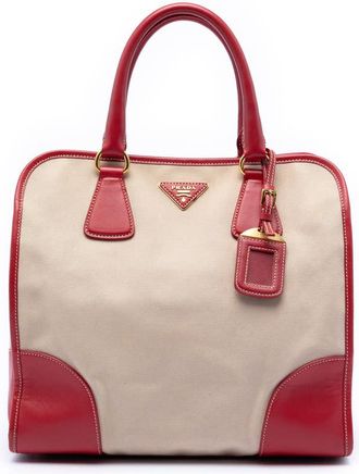 Prada Pre-owned Prada Saffiano Trimmed Canvas Canapa Satchel Ladies XIRTPSRA6GNH2A59