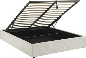 Sweeek Cama con somier abatible 160cm, acabado en pana fina, blanco