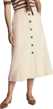 Boden Button Front Denim Midi Skirt in Ecru at Nordstrom, Size 14