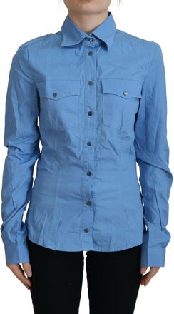 Ferre Cotton Long Sleeves Colla Button Down Womens Top