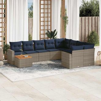 vidaXL Set De Sof&aacute;s De Jard&iacute;n 10 Pzas Con Cojines Rat&aacute;n Sint&eacute;tico Gris Vidaxl
