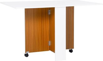 HOMCOM Homcom - Folding Dining Table Mobile Writing Desk w/ Casters Teak Colour, White