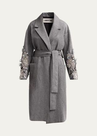 Libertine - Libertine Frosted Flowers Embellished Wool-Cashmere Wrap Coat