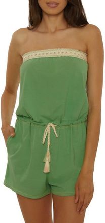 Lucky Brand Laguna Tie Waist Strapless Cover-Up Romper in Sea Grass at Nordstrom, Size Small