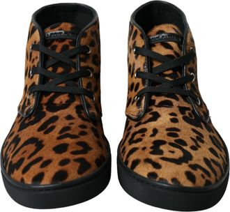 Dolce & Gabbana Brown Leopard Pony Hair Leather Sneakers Mens Shoes