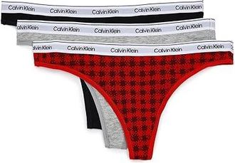 Calvin Klein Underwear Modern Logo Thong 3-Pack Womens Underwear Blotched Plaid+adrenaline Rush/Black/Grey Heather : MD (US 8-10)