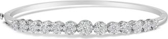 House of Brilliance 14K White Gold 2 5/8 Cttw Round Diamond 7 Stone Floral Cluster Link Bangle Bracelet
