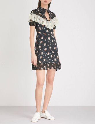 Topshop Rodeo Frill Western Skater Short Floral Print In Black