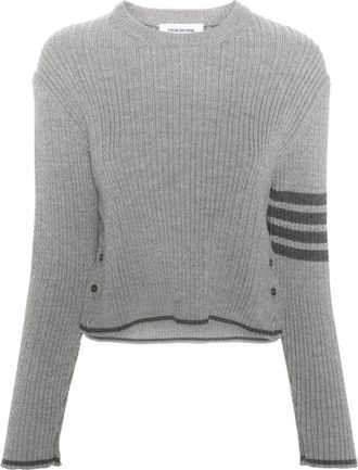 Thom Browne 4-Bar Stripes cable-knit jumper - women - Virgin Wool - 38 - Grey