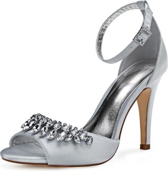 Generic Wedding Shoes Womens High Open Toe Sexy Stiletto Sandals Bridal Shoes Heeled Pumps Ankle Strap Party Dress10.5Cm,Silver,4 UK