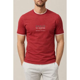 Brunello Cucinelli MenS Red Cotton Short Sleeve Printed Shirt, Size M