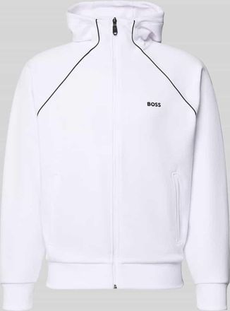 HUGO BOSS Regular Fit Sweatjacke aus Baumwoll-Mix Modell SAGGY in Weiss, Gr&ouml;&szlig;e XXXL