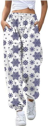Generic Fleece Trousers Women Christmas Trousers Womens High Waist Long Jogging Bottoms Funny Snowman Stag Head Christmas Pattern Training Casual Comfortable 