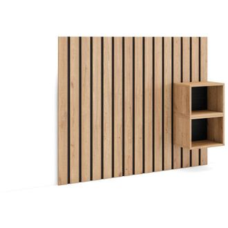 Skraut Home Cabecero Con Mesitas - Listones Decorativos - 133x3x107 Cm - Cama De 80,90,110 Cm - Con Almacenamiento - Estilo Moderno - Roble - Skraut Home