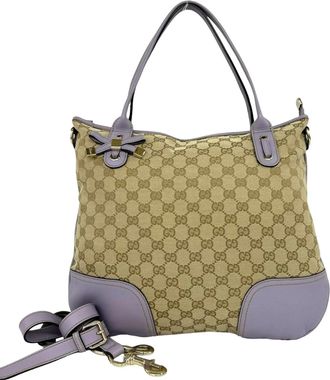 Gucci Brown Purple Canvas Leather Shoulder Bag Tote Bag (Pre-Owned)