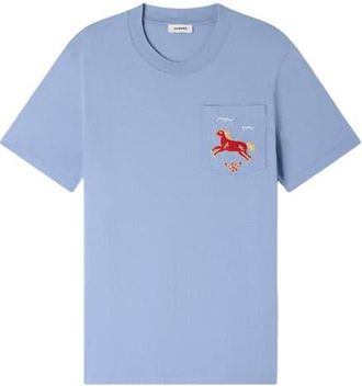 Sandro Embroidered horse cotton T-shirt in Sky Blue at Nordstrom, Size X-Large