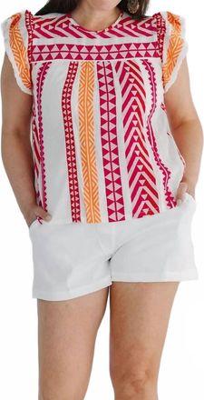 THML Clothing Finley Flutter Sleeve Knit Pattern Top In Pink