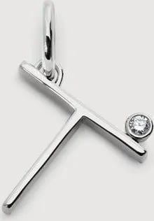 Monica Vinader Sterling Silver Solitaire Diamond Initial T Pendant Lab Grown Diamond