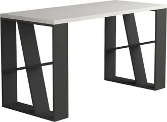 Dmora Escritorio Eloi, Escritorio Multiusos, Mesa De Oficina Para Pc, El Plan De Trabajo, 140x60 H75 Cm, Blanco Y Antracita - Dmora