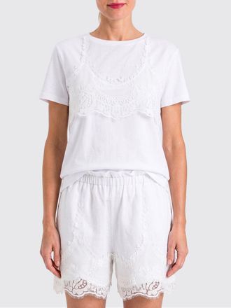 Twinset T-shirts in cotone con corpetto in pizzo