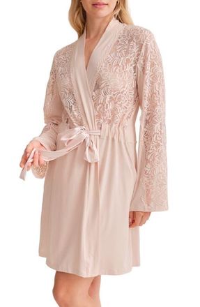 Fleur't Purely Yours Lace Trim Robe in Champagne at Nordstrom, Size X-Small