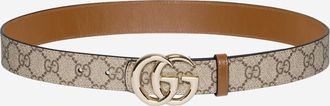 Gucci Womens Reversible Gg Marmont Belt Beige Fabric