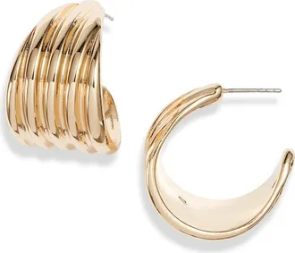 Open Edit Wide Fluted Hoop Earrings in Gold at Nordstrom