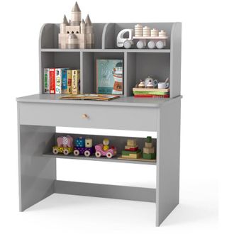 Costway Scrivania in Legno 80 x 48 x 102 cm per Bambini 3+ Anni, Scrivania Cameretta Bambina con 5 Mensole, 1 Cassetto, Spazio di Lavoro e Angoli