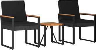 vidaXL Juego De Muebles De Exterior 3 Uds. Negro Rat&aacute;n Sint&eacute;tico Vidaxl