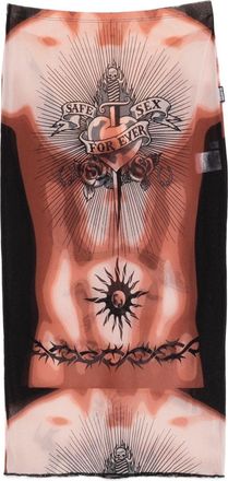 Jean Paul Gaultier Tattoo-Print Fitted Midi Skirt