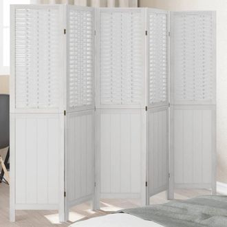 Berkfield Home Room Divider 5 Panels White Solid Wood Paulownia