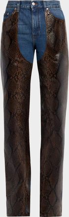 Stella McCartney Snake Panel Vegan Leather Chaps Denim Jeans