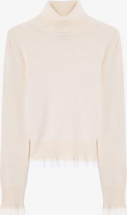 Ganni White Turtleneck in Lace Merino - Size XXS Wool