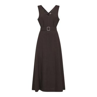 Blanca Vita Midi Dresses, female, Brown, Size: XS V-neck Belted Midi Dress