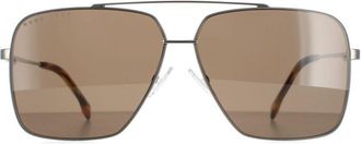 HUGO BOSS Round Mens Brown Horn Ruthenium 1325/S - Silver Metal (archived) - One Size